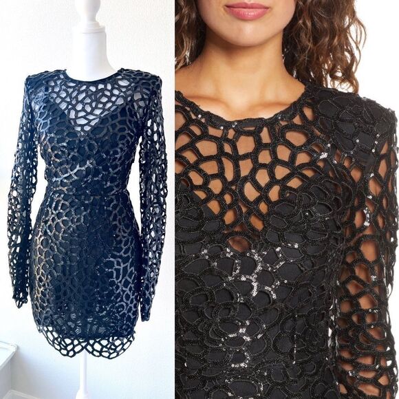 NWT Bronx and Banco Spider Sequin Mini Dress in Black XS - Picture 1 of 13